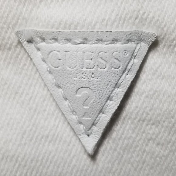 Guess Selene White Denim Stretch Shorts w/ Frayed Hem - Picture 9 of 15